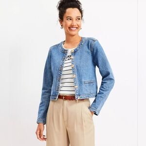 Loft Blue Denim Cropped Jacket, Size: S
